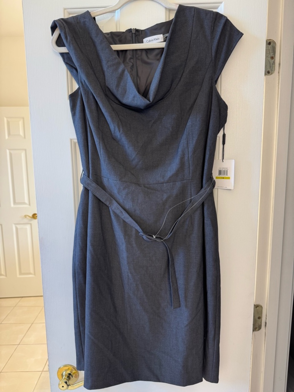 Calvin Klein Charcoal Gray Cowl Neck Midi Sheath Dress